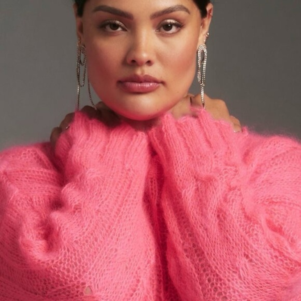 NWOT Anthropologie Hot Pink Distressed Sweater sz S - Picture 4 of 9